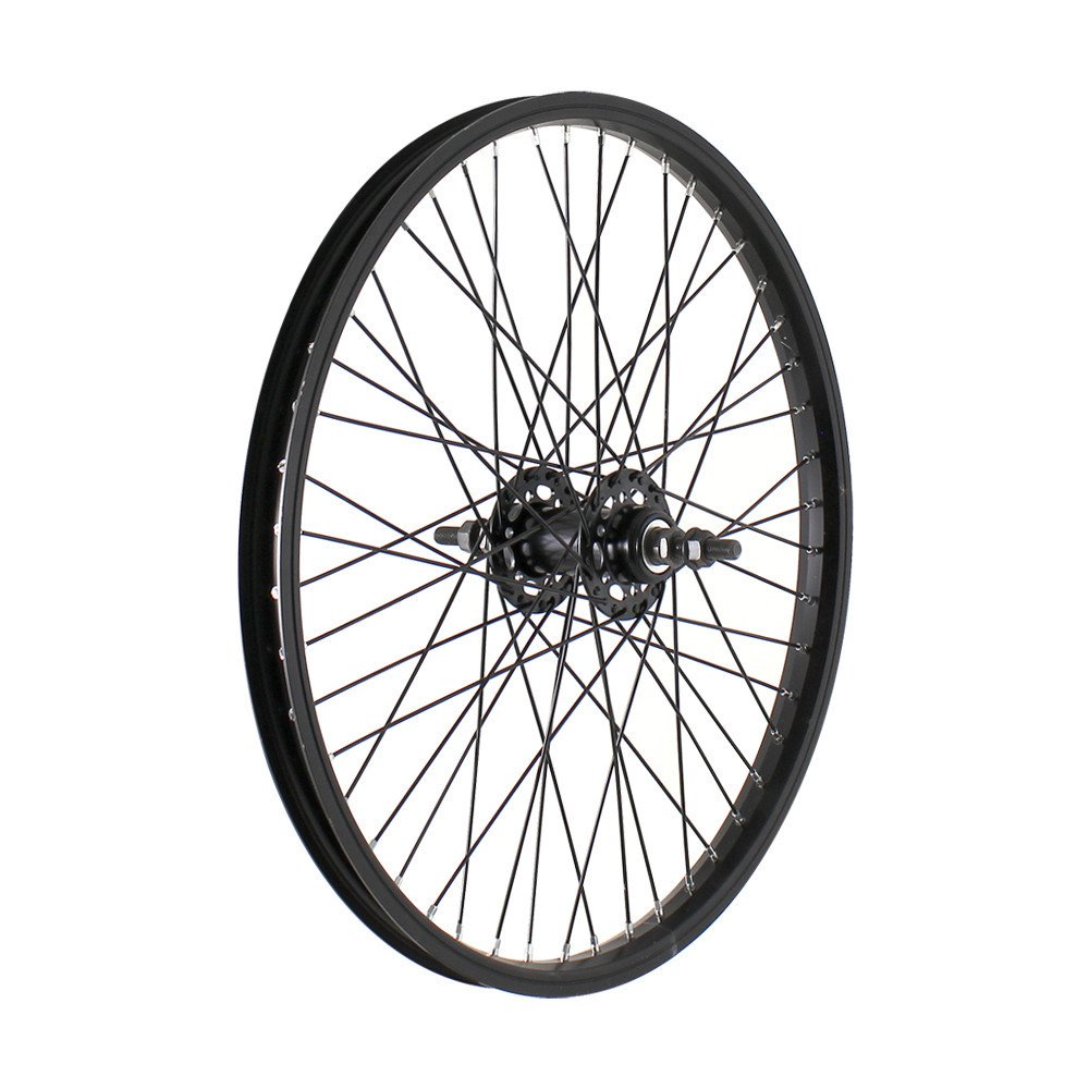 Rear wheel threaded BMX 20x1,75 - Axle 10 mm, cup and cone, aluminium hub black Ø 70, aluminium rim