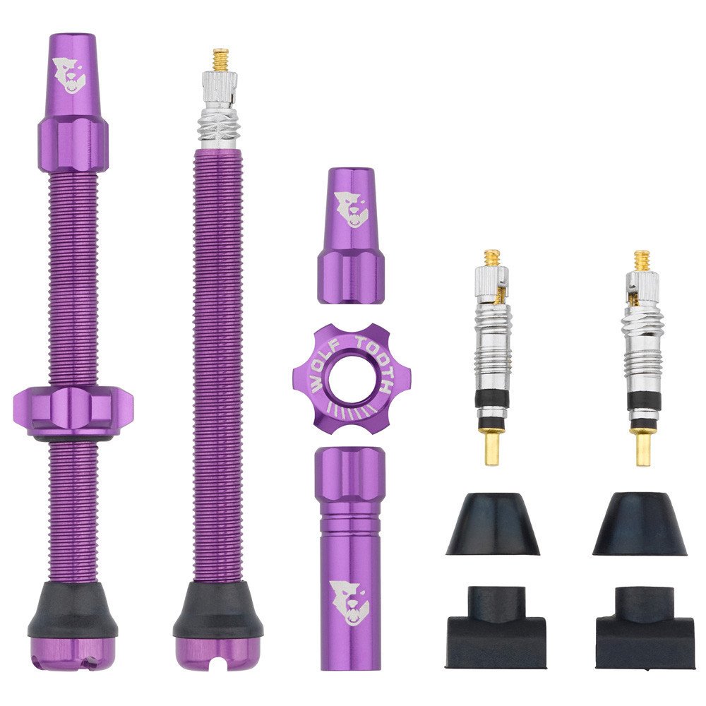 Pair of TUBELESS VALVES compatible with tyre inserts - 60 mm, PURPLE