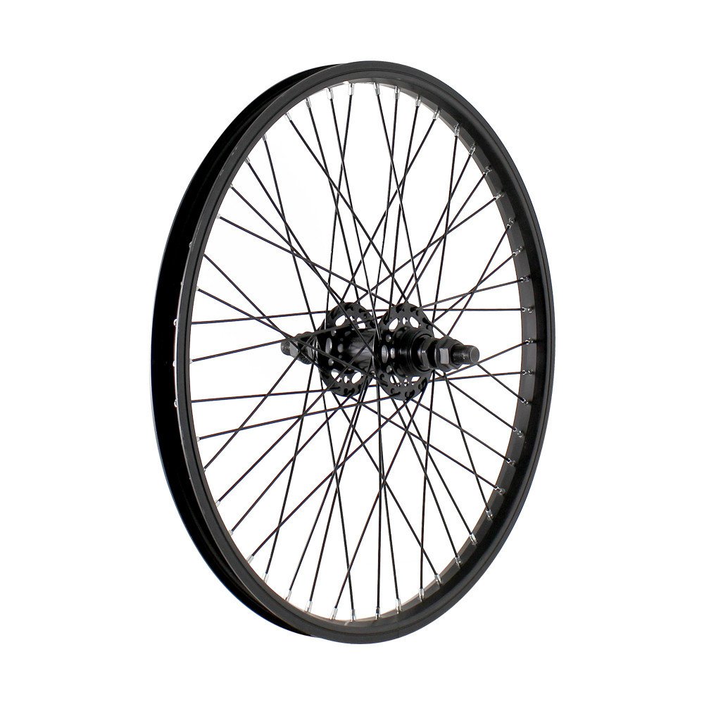 Easy Rear wheel threaded BMX 20x1,75 - Axle 14 mm, cup and cone, aluminium hub black Ø 70, aluminium rim