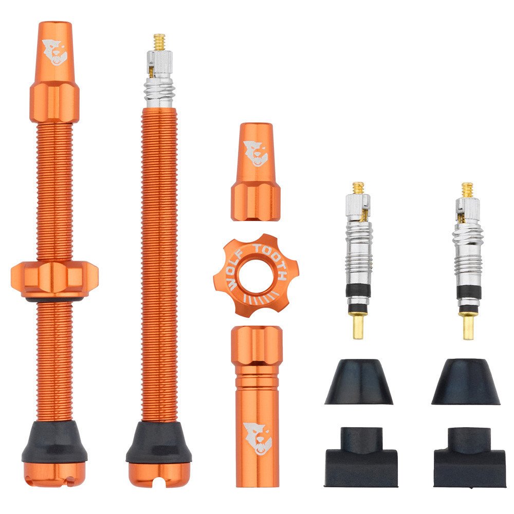 Wolftooth Pair of TUBELESS VALVES compatible with tyre inserts - 60 mm, ORANGE