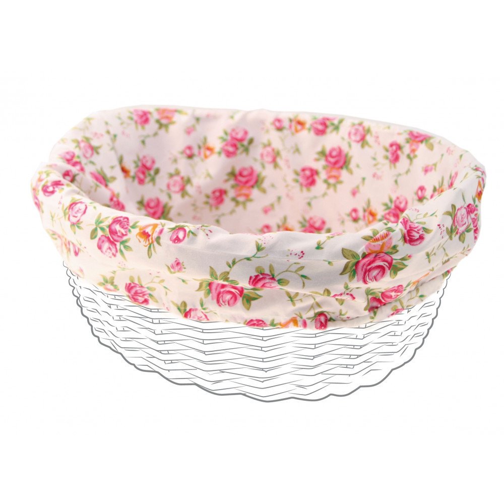 FLOWERED BASKET COVER - oval, white pink