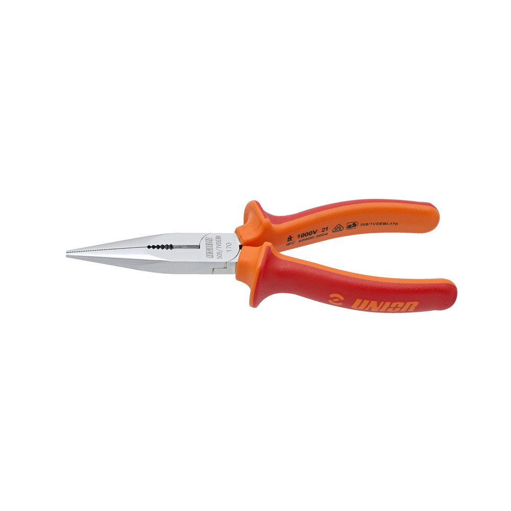 Long nose pliers with side cutter and pipe grip, straight 508/1VDEBI - 170 mm