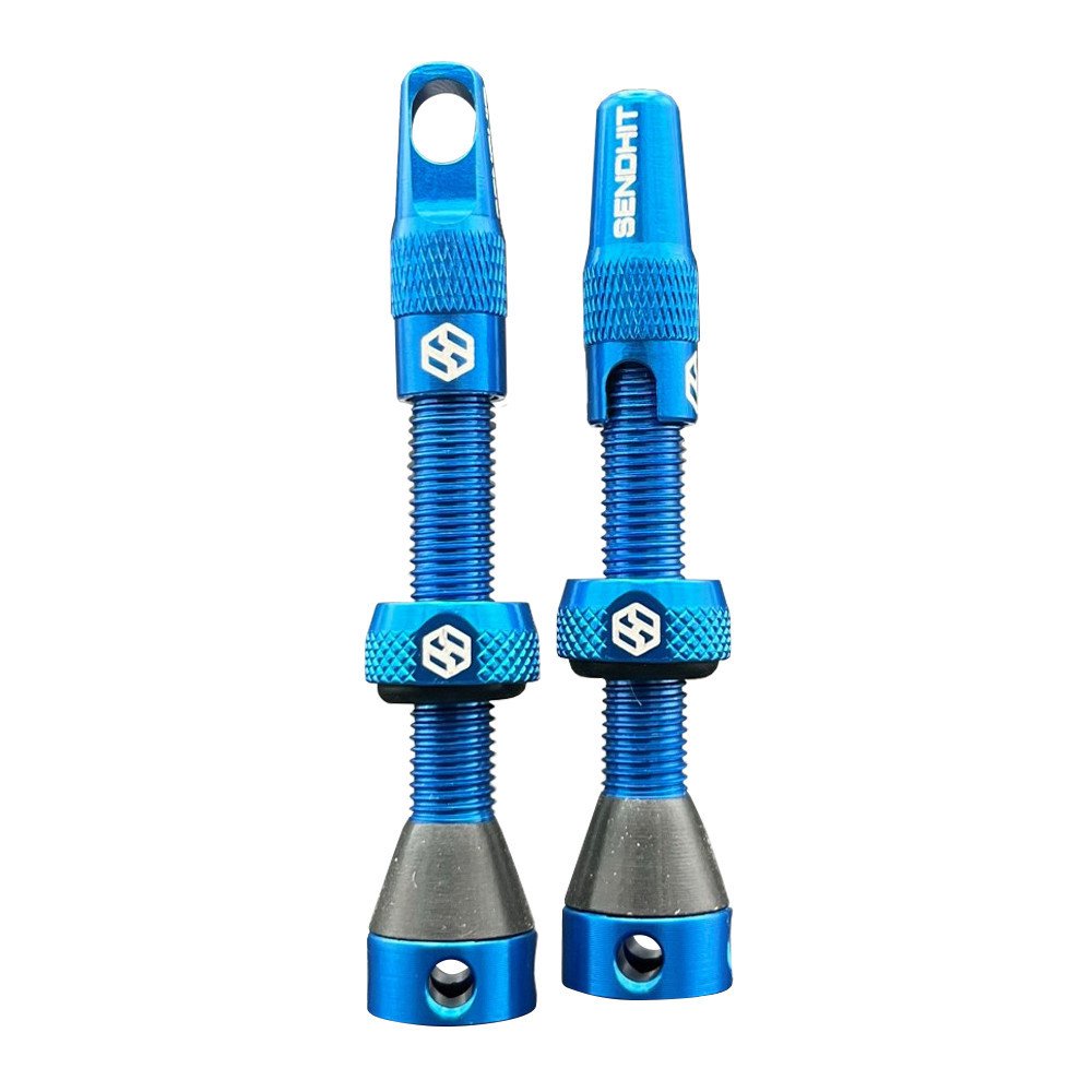 Pair of TUBLESS VALVES compatible with tyre inserts - 44 mm, blue