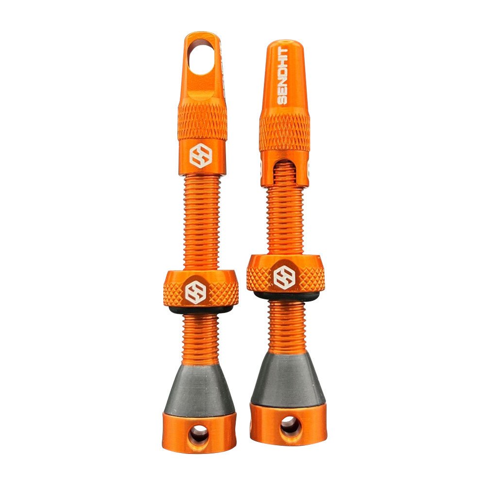 Pair of TUBLESS VALVES compatible with tyre inserts - 44 mm, orange