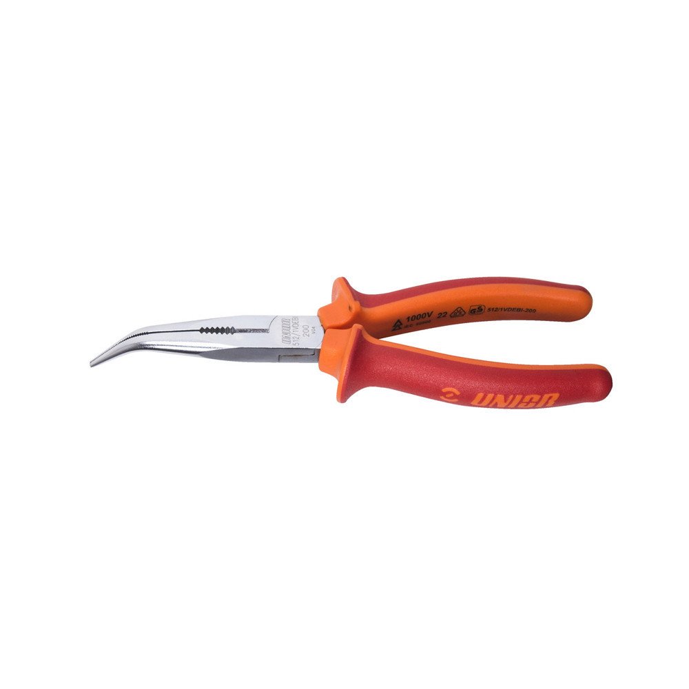 Long nose pliers with side cutter and pipe grip, bent 512/1VDEBI - 200 mm